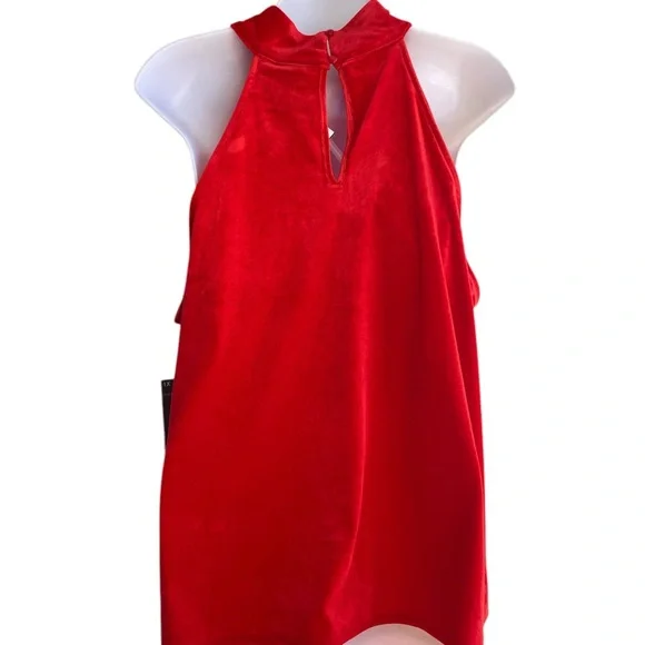 Worthington Bright Red Velvet Halter Top Woman Back Button Closure 1X NWT - Picture 2 of 4